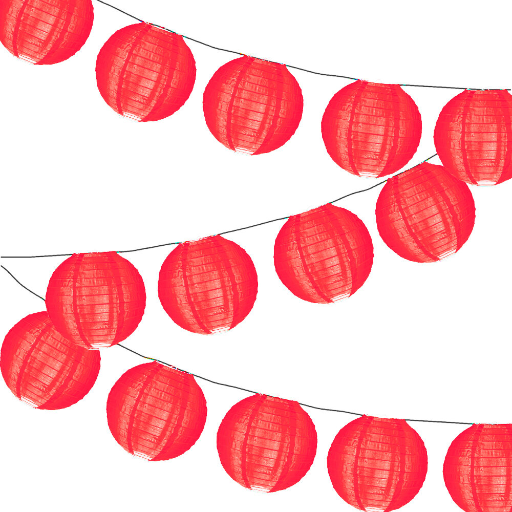 Lampionpakket - Nylon Rood - 20-delig - incl. LED string
