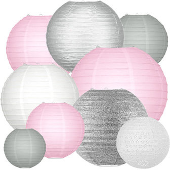 Lampionpakket - Pink & Silver - 40-delig