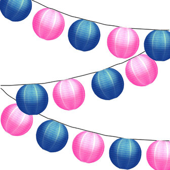 Lampionpakket - Nylon Roze / Donkerblauw - 20-delig - incl. LED string