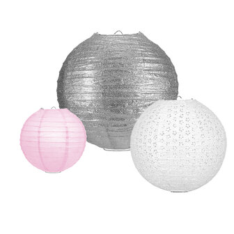 Lampionpakket - Papier - Pink &amp; Silver - 10-delig