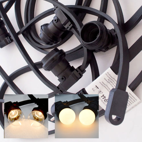 Zwarte prikkabel - 50 meter - inclusief warm witte LED lampen