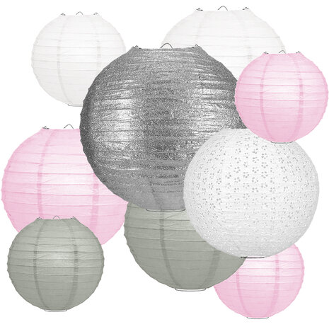 Lampionpakket - Papier - Pink & Silver - 40-delig