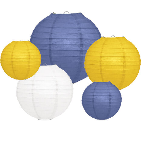Lampionpakket - Papier - Navy blue & Yellow - 20-delig