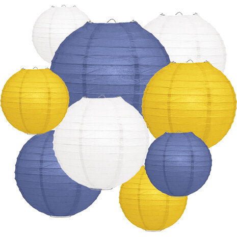 Lampionpakket - Papier - Navy blue & Yellow - 40-delig