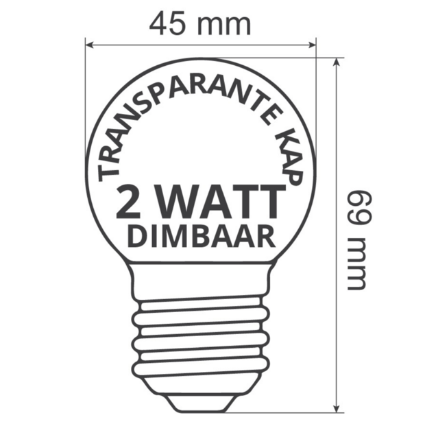Prikkabel set met 2 watt dimbare LED lampen met LEDs in bodem