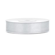 Rolletje 12mm zilver satijnen lint - 25 meter
