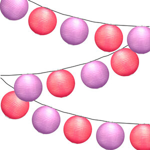 Lampionpakket - Papier - Paars & Fuchsia - 20-delig - incl. LED string